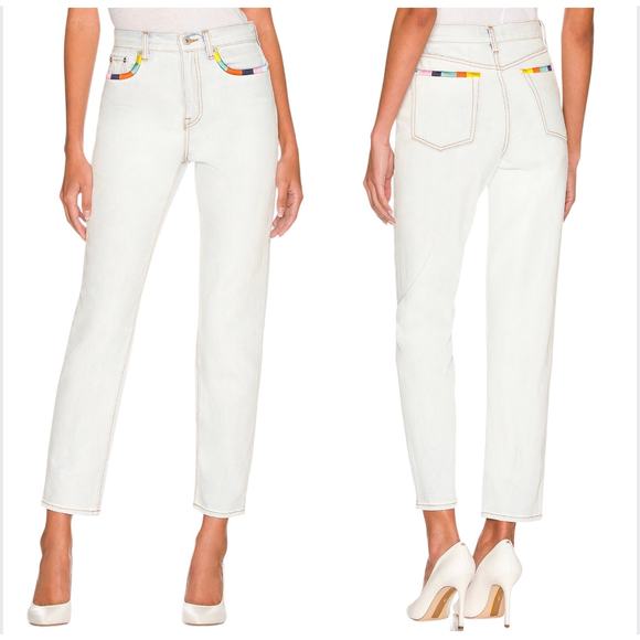 Something Navy Embroidered Straight Leg Jeans Sz 8 Light Wash Crop High Rise - Picture 1 of 12
